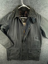Barbour Beaufort Blue A155 Waxed Jacket Coat Men Full Zip Size 38 Collared Lined