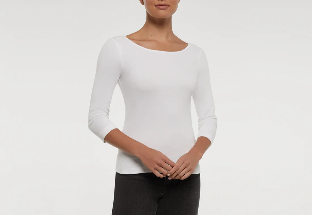 Three Dots Women's Boat-Neck 3/4-Sleeve T-Shirt MSRP $55