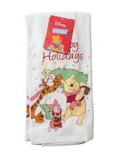 Winnie the Pooh 2 Pack Kitchen Towels 100 Cotton Christmas Happy Holidays