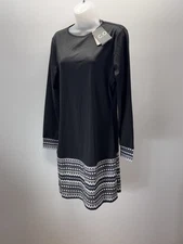 C.O.Z.Y Black Dress White Gray Geometric Design Women’s Size Large NWT
