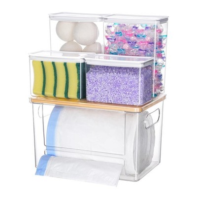 Trash Bag Dispenser Dishwasher Pods Container, 5 in 1 Garbage Bags Holder Und...