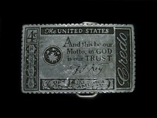 UE13141 VINTAGE 1970s  THE USA CREDO  POSTAGE STAMP ART COMMEMORATIVE BUCKLE
