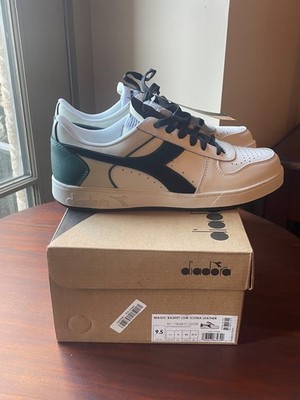 Diadora Magic Basket Low Icona Men's 9.5 White Black Pacific Leather 178568 NEW