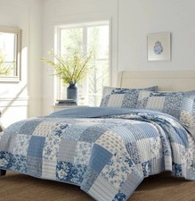 Laura Ashley Blue Paisley Patchwork Twin 2-Piece Reversible Cotton Quilt Set NWT