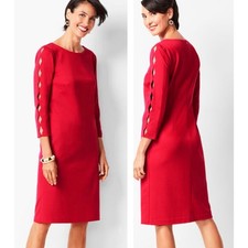 RVSP by Talbots NEW Red Scalloped Arm Cutout Ponte Sheath Dress Women 2 Petite
