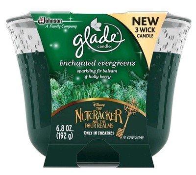 3 Glade Candles-Enchanted Evergreens Balsam Fir Disney Nutcracker-3 wick 6.8 oz