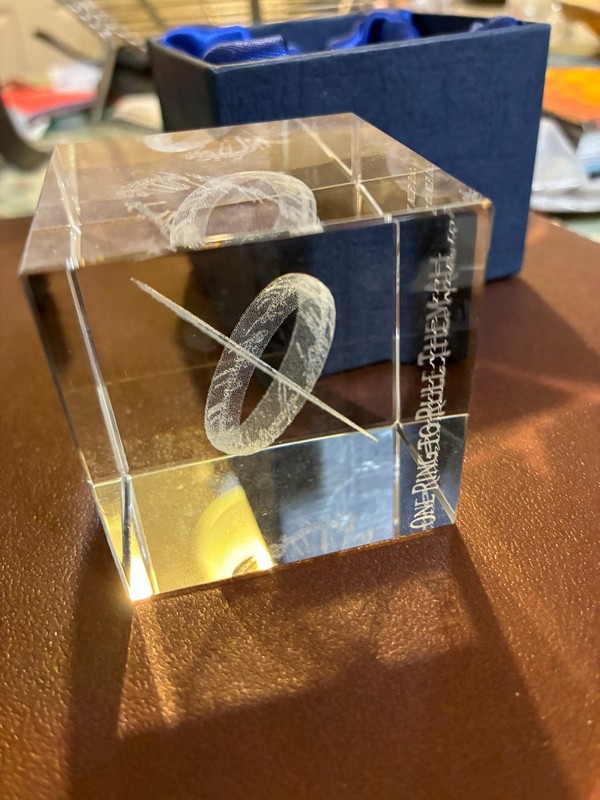 Lord of the Rings One Ring 3D Laser Etched Crystal Cube Paperweight w/ Box