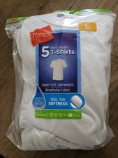 Hanes Pkg Of 5 Boys Tagless White T-Shirts Large 14-16 Youth