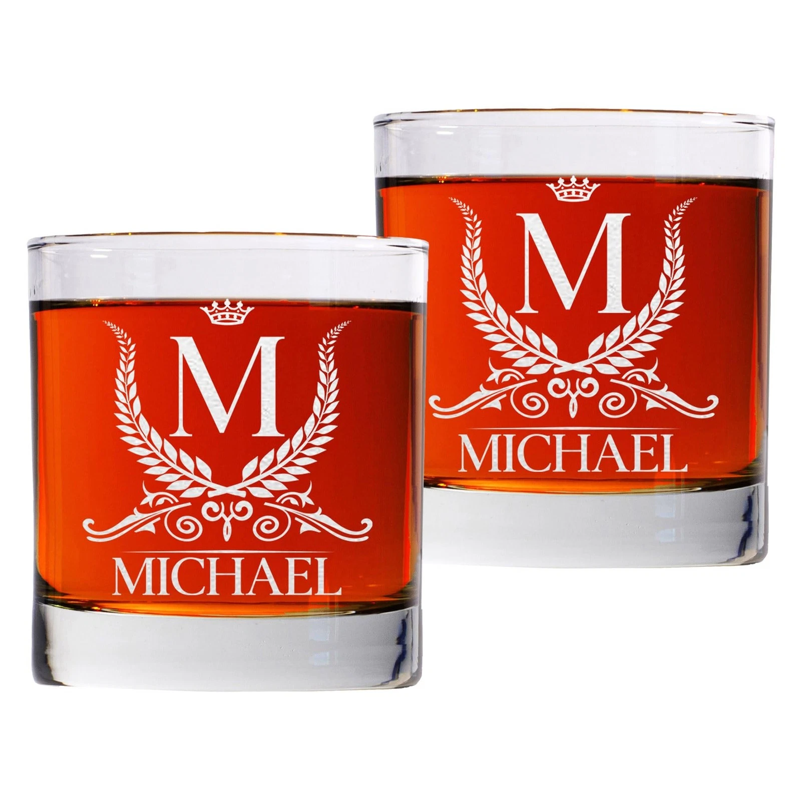 Personalized Set Of 2 Whiskey Glasses For Men and Women  11oz Old Fashioned R...