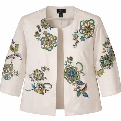 Trenz Woman by Theresa Renz Jacket Womens 3X White Floral Sequin 8W622268 NEW