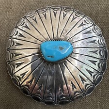 Impressive! Navajo Southwestern Sterling Silver & Turquoise Vintage Belt Buckle