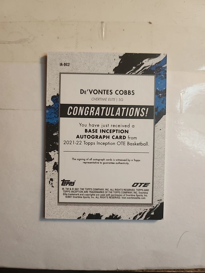 2021-22 Topps Inception OTE Overtime Elite Inception Autographs De'Vontes Cobb - Image 4 of 4
