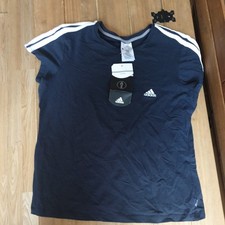 ADIDAS FITTED NAVY WHITE TOP T- SHIRT WOMAN XL UK 18
