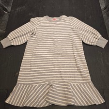 Kate Spade New York Striped Ruffle Hem Sweatshirt Dress Grey White Small