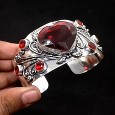 925 Sterling Silver Mozambique Garnet Gemstone Handmade Jewelry Cuff Bracelet