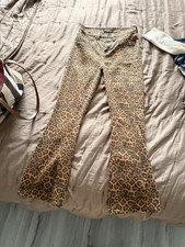 7 FOR ALL MANKIND Leopard-Print High-Rise Slim-Fit Kick Flare Jeans Size 25 NWT
