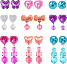 9 Pairs Girls Clip on Earrings Pretend Princess Play Earrings Jewelry Se