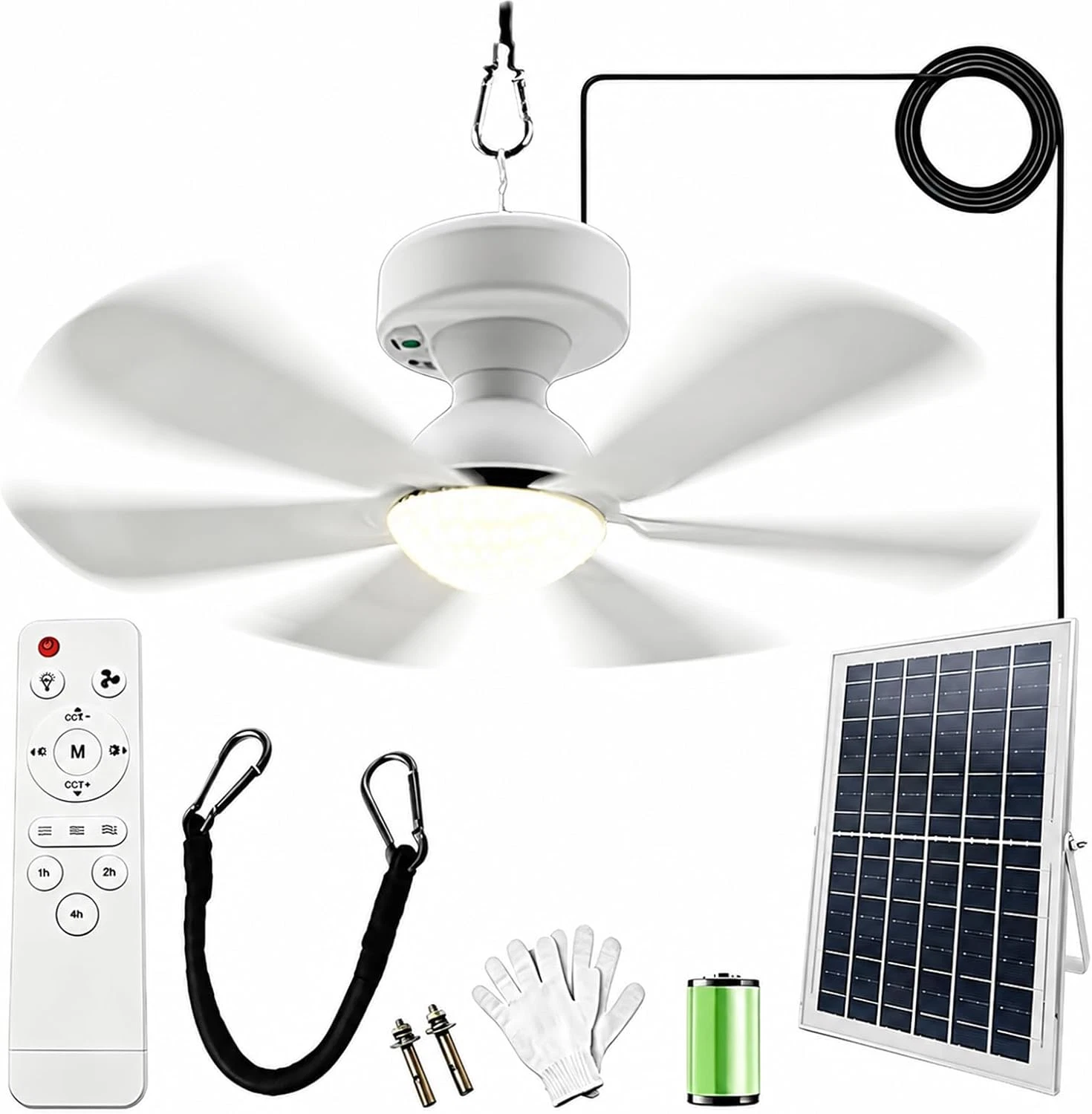 Solar Ceiling Fan Light, Portable Gazebo Fan with 15W Solar Powered Fans with Re