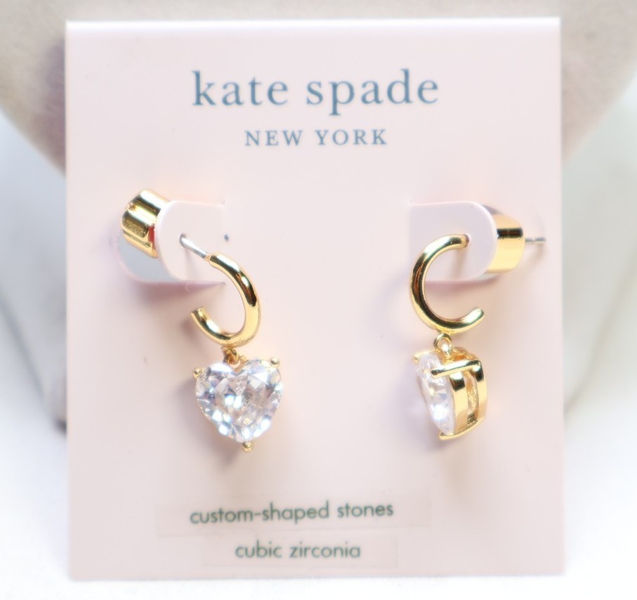 Kate Spade Gold Tone My Love Cubic Zirconia Heart Huggies $58 New