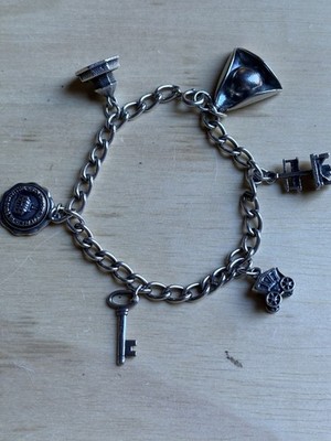 Charm Bracelet Sterling With SIX Colonial Williamsburg Charms 925 VA