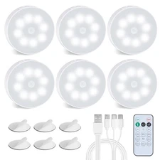 6 Pack Puck Lights with Remote, Wireless Closet and Under Cabinet Lights, Rec...