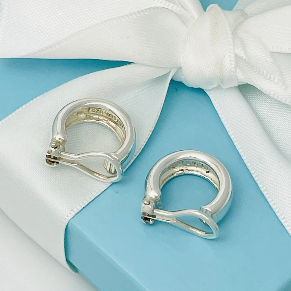 Tiffany & Co Vintage Hoop Huggie Clip on Earrings in Sterling Silver FREE Ship - Image 3 of 4