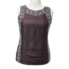 Tory Burch Linen and Crystal Brown Sleeveless Blouse Size 10
