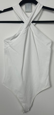 NWOT Babaton S Criss-Cross Contour Halterneck Stretch Bodysuit White Aritzia D6