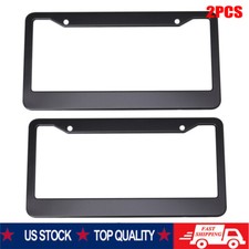 2pcs Black License Plate Frame Tag Cover Metal Stainless Front Back
