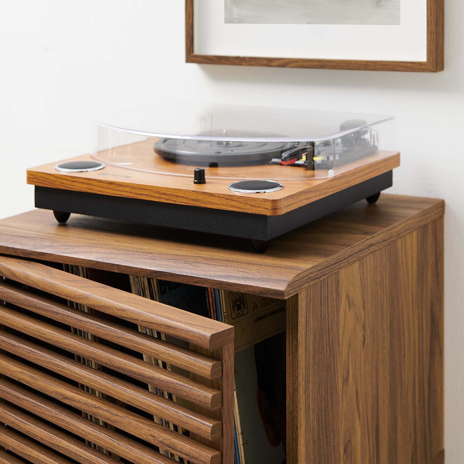 Modway Render Mid-Century Modern 19" Vinyl Record Display Stand in Walnut