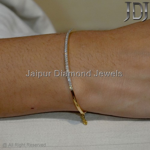 Solid 18K Yellow Gold Natural White Diamond Minimalist Jewelry Chain Bracelet - Picture 8 of 9