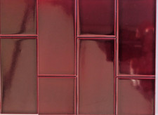 Brick bond Hand dipped Glazed Brugundy 10 tile set for Cast Iron Insert