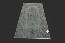 Vintage Turkish Oushak Rug, Gray 3x6 ft, Handmade Wool, Bohemian Anatolian