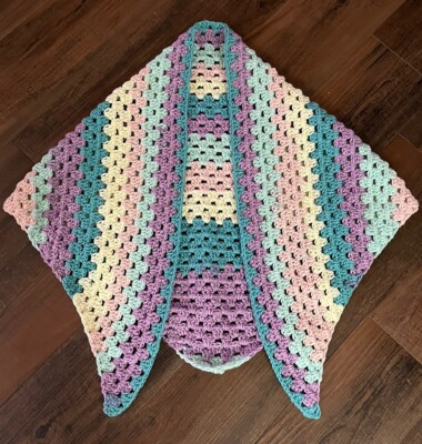 Triangle Shawl Wrap Multicolor Handmade Crochet Purple Pink Teal Cream35 x 58 