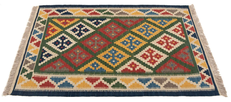Alfombra persa Kelim 100x78 Cmhandgewebter alfombra de lana Kilim alfombra oriental verde Foto 2 de 4