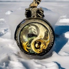 Bronze Dragon Pocket Watch Within Resin Setting Quartz GiftBox Free Shipping
