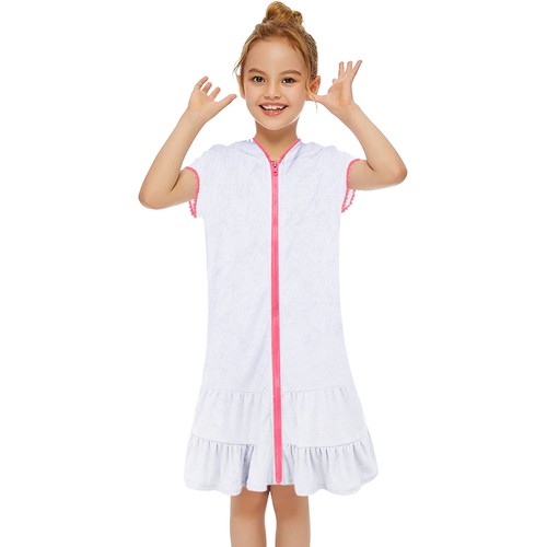 Little Girls Swim Cover Up Swimsuit Zip Up Hooded Bathrobe Absorbent Beach Dress - Picture 31 of 81