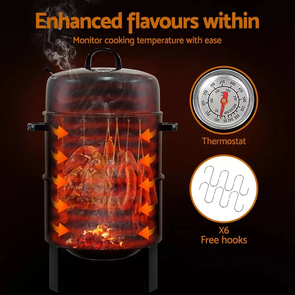 Grillz 3 in 1 Charcoal BBQ Grill Smoker Portable Outdoor Roaster Steel Camping
