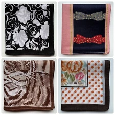 LOT OF 4 JAPAN HANDKERCHIEF WOMEN'S FLORAL POLKA DOT POCKET SQUARE COTTON 16"