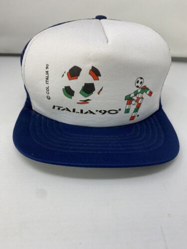 Vintage 1990 ITALIA 90 Trucker Hat SnapBack Col World Cup Italy Futbol Soccer - Afbeelding 1 van 7