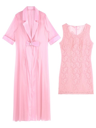Set donna taglie forti abito set risvolto sera trasparente matrimonio ospite outfit - Foto 36 di 87