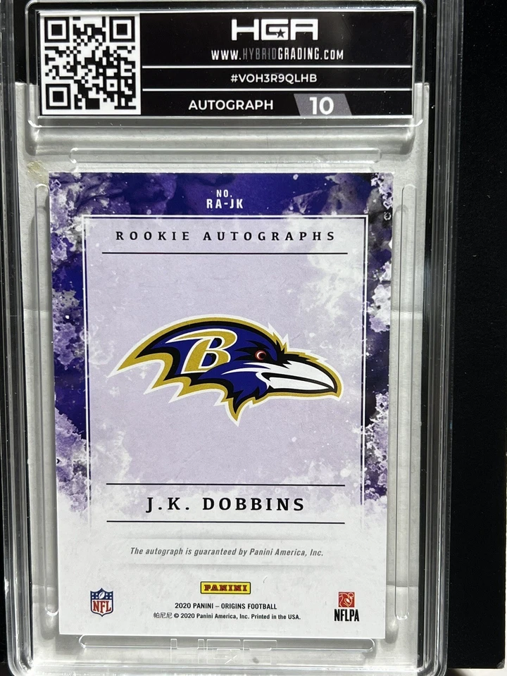 J.K. Dobbins BRONCOS 2020 Panini Origins Rookie ON CARD Auto MINT HGA 9 - Image 2 of 3