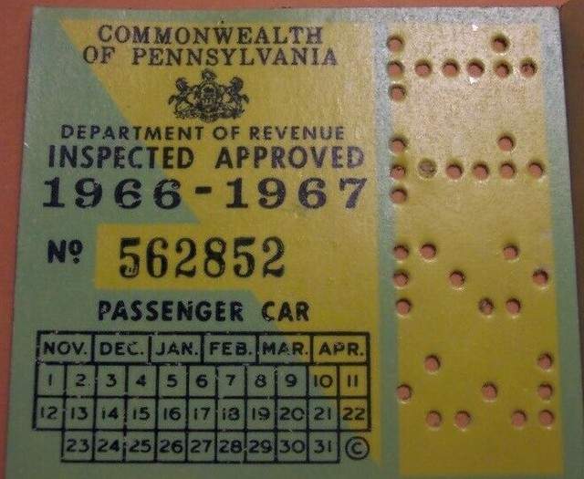 Vintage Original 1966 1967 PA Pennsylvania Inspection Sticker Old