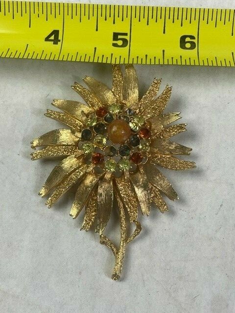 Vintage Coro Gold SunFlower Brooch W/ Multi Color  display picture 1