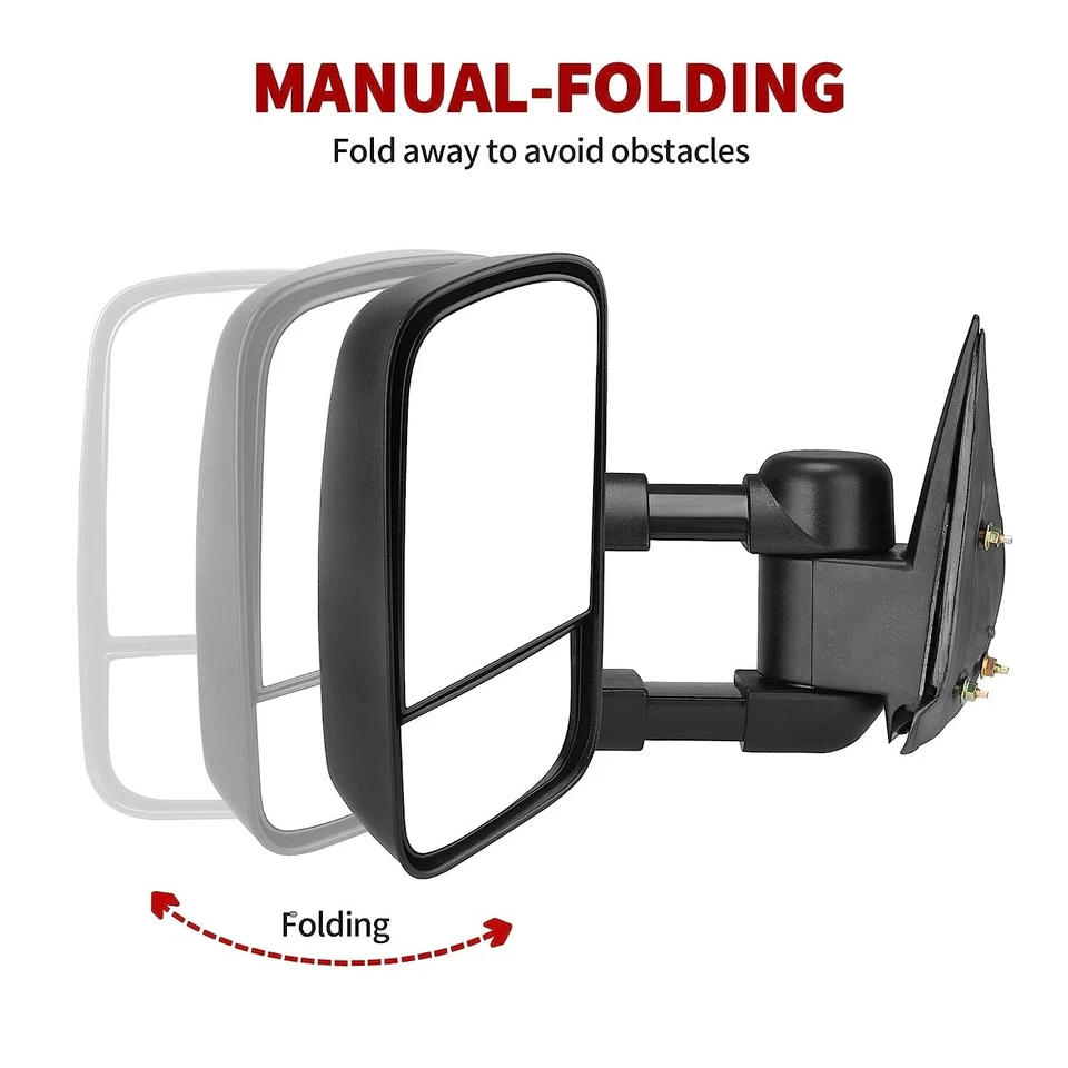 Par de espejos retrovisores de remolque manuales para 88-98 Chevy GMC C1500 C2500 C3500 K1500 K2500 K3500 Foto 3 de 4