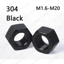 Black 304 Stainless Steel Hexagon Nut Hex Nut M1.6 M2 M3 M4 M5 M6 M8 M10 M12-M20