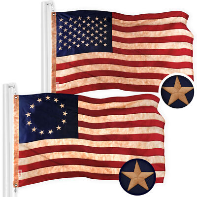 NEW G128 Betsy Ross Flag and USA Flag Set, Both Tea-Stained 4x6 FT Emb Polyester