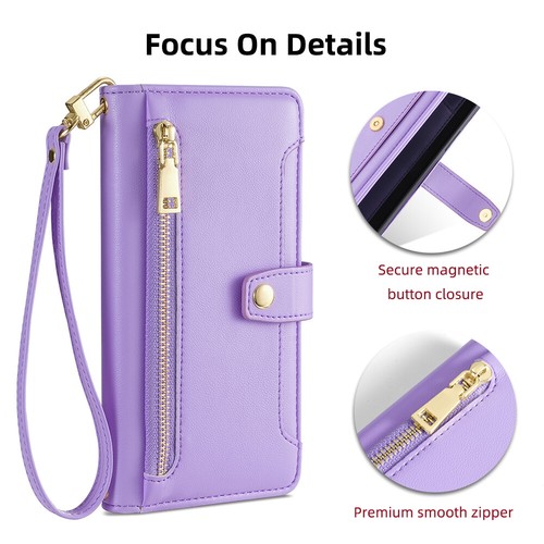 For iPhone 7/8/X/11/12/13/14/15 Zipper Wallet Magnetic Flip Stand Crossbody Case - Picture 3 of 80