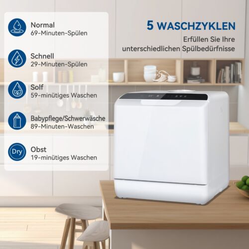 YUSING Tischgeschirrspüler 5L Mini Geschirrspüler Spülmaschine 46 cm Freistehen - Bild 5 von 9