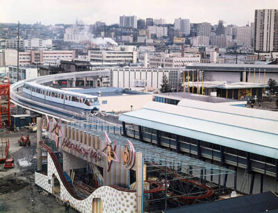 Seattle Washington Monorail Train coming into fairground termin- 1962 Old Photo